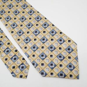 Pierre Cardin Yellow Bluish Gray Geometric Jacquard Print Silk‎ Tie Short Wide